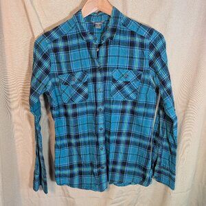 Eddie Bauer Teal/blue plaid flannel shirt - women S